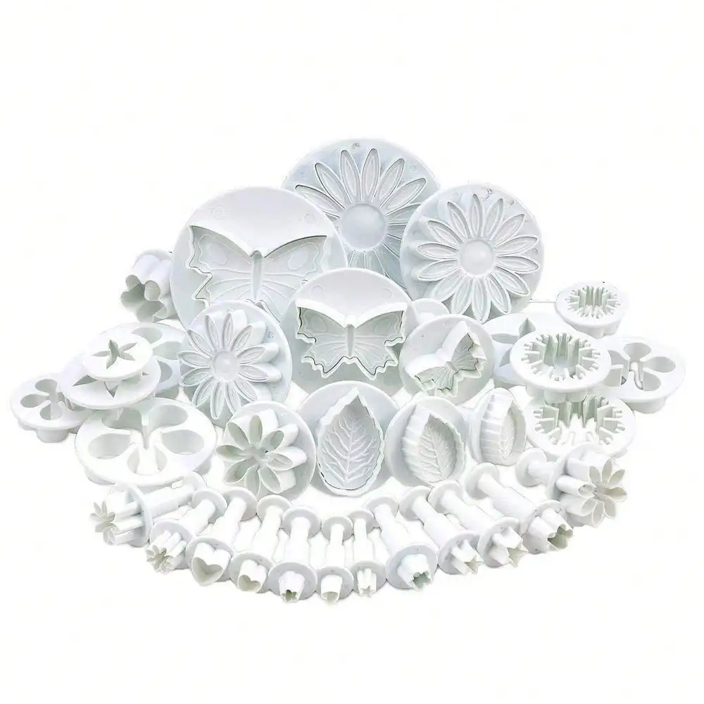 33Pcs Fondant Cake Cookie Plunger Cutter Sugarcraft Flower Leaf Butterfly Heart Shape Decorating Mold DIY Tools, Baking Tools