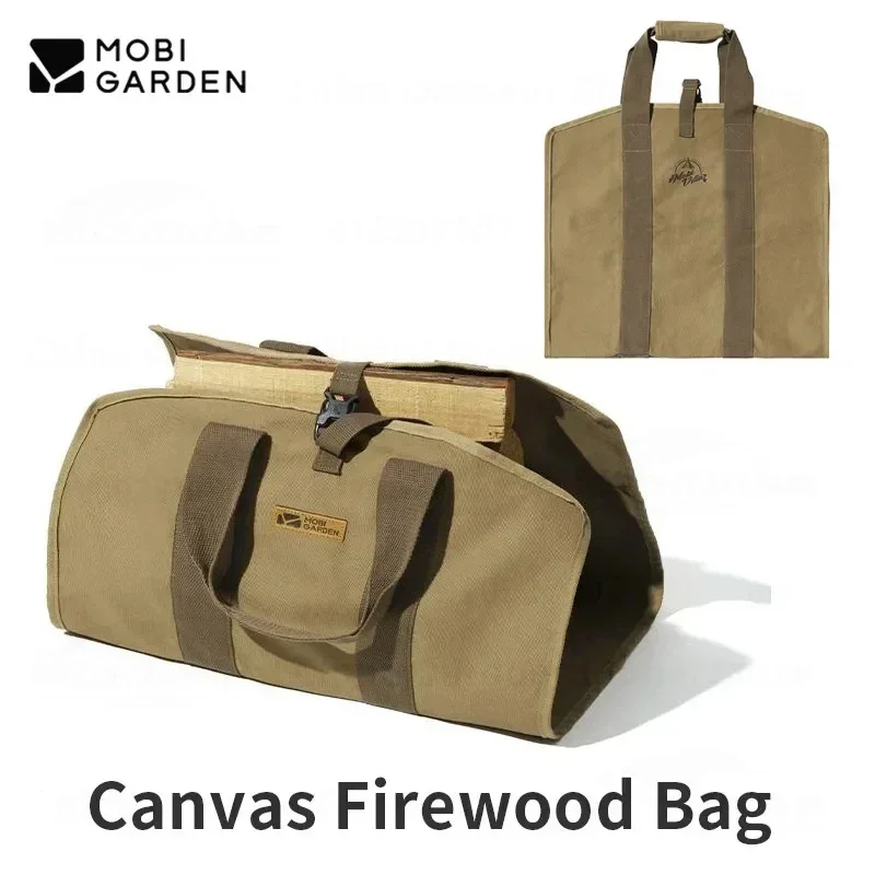 

MOBI GARDEN Canvas Firewood Storage Bag Multifunctional Wood Large Capacity Portable Tote Bag Handle Carrier Tool Sturdy Camping