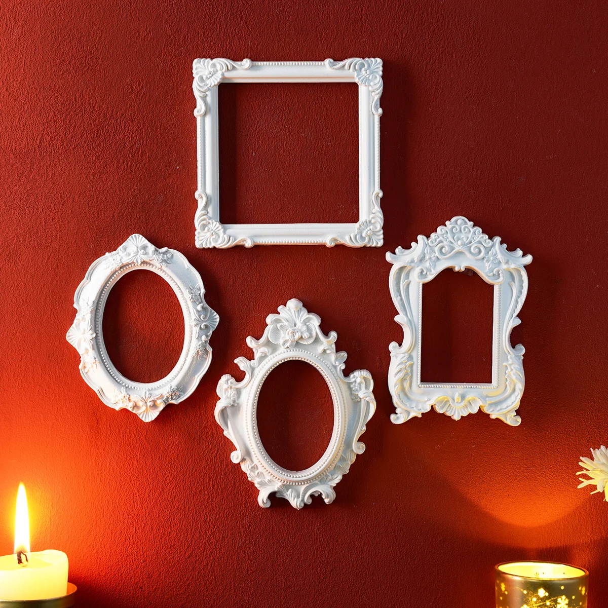 1PC, European-style Resin Material White Patterned Prop Frame, DIY Wall Decoration, Suitable for Shooting Props