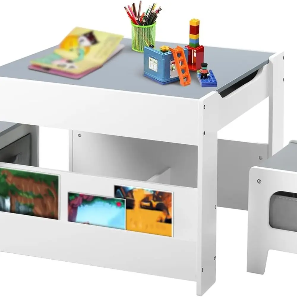 

Универсальный детский стол с 2-мя стульями, серый, для декоративностей, поделок, чтения, игровой комнаты