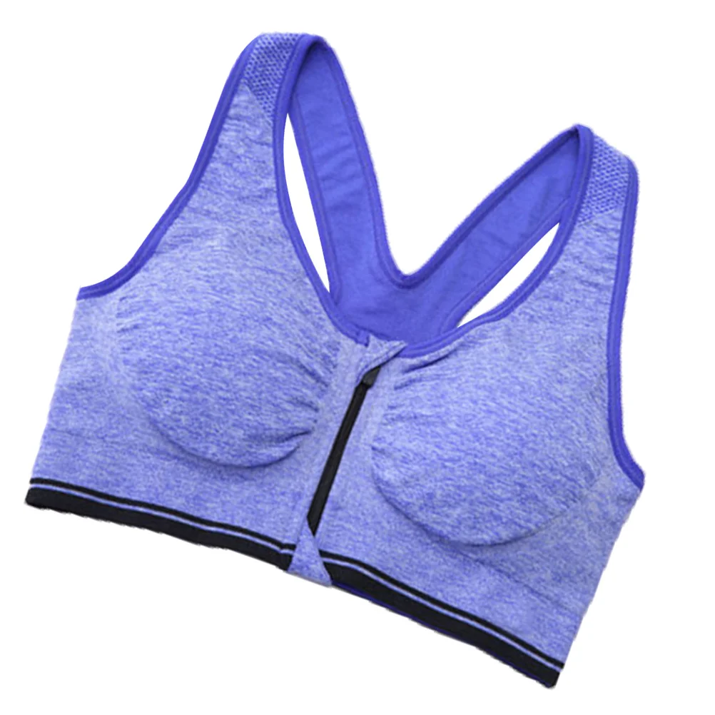 

Women's Front Zipper Sports Bra Padded Push Up Wirefree Yoga Crop Top Blue Size Xl Running Gym Fitness Support Bra