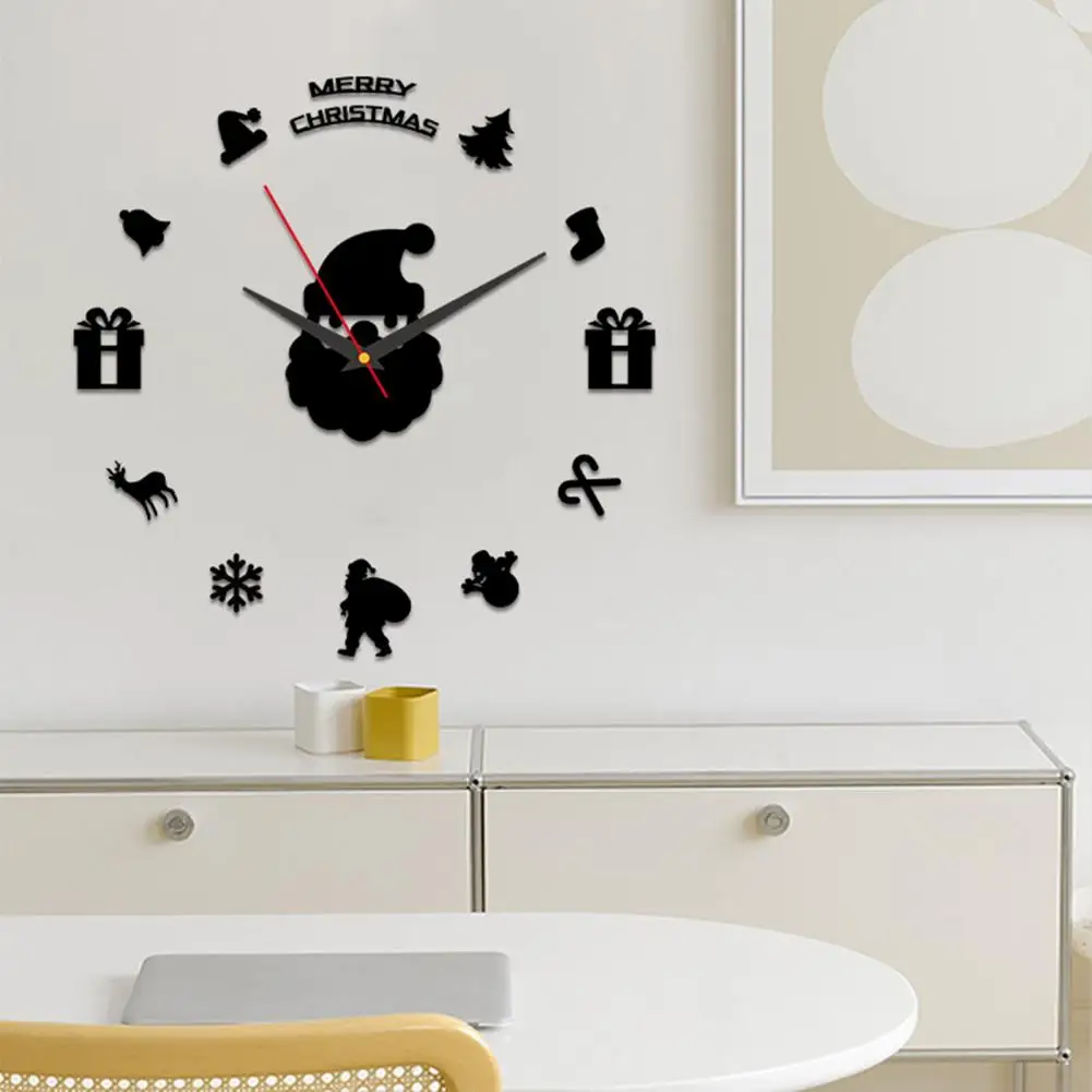 Christmas Santa Claus Wall Clock Glow-in-the-dark Acrylic 3D Clock Silent Home Office Living Room Digital Analog Clock Decor