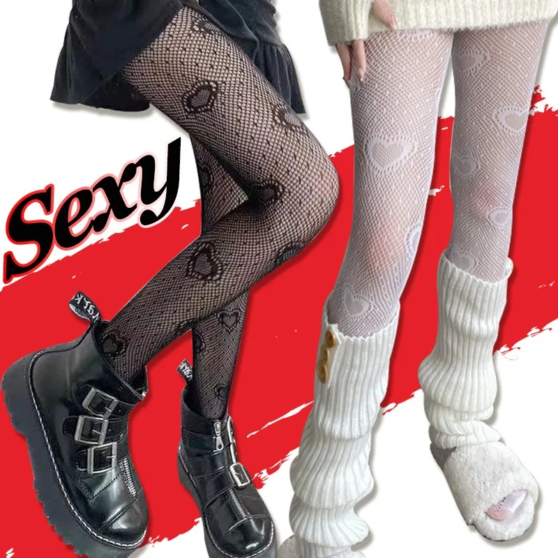 Women Sexy Nylon Sheer Pantyhose Sweet Heart Black Fishnet Stockings Tights Lolita Spider Web Floral Lace Panty Hose Plus Size