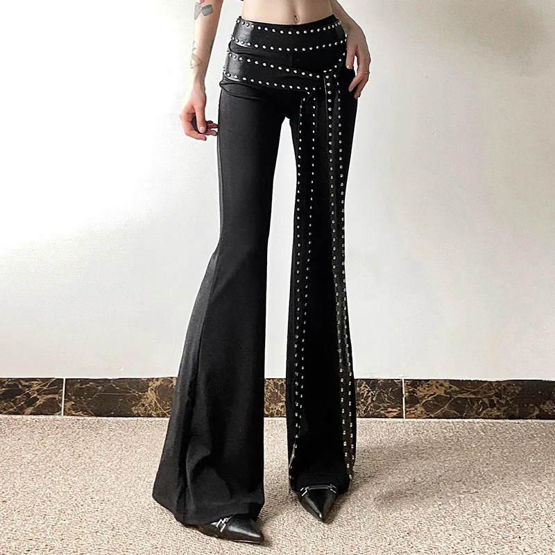 

Women's Slim Low-waisted Willow Straps Design Flared Pants High Waist Casual Trousers Commute Style Spring 2026 Trilogy Fiber