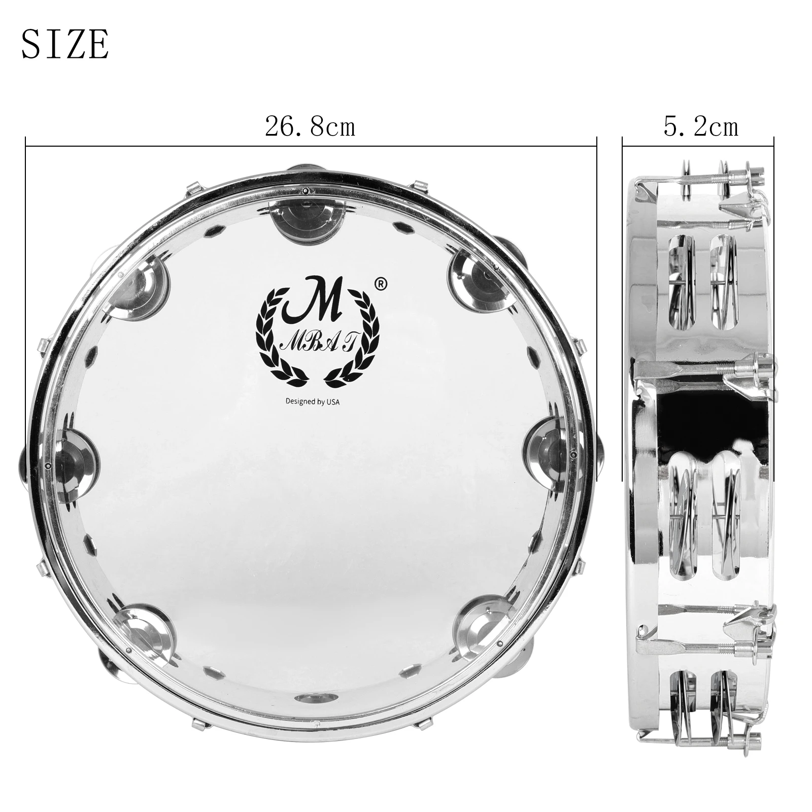 10In/8in Hand Held Metal Tambourine Drum Musical Instrument KTV / Party/ Festival/Celebration or as Education Toy Drumhead