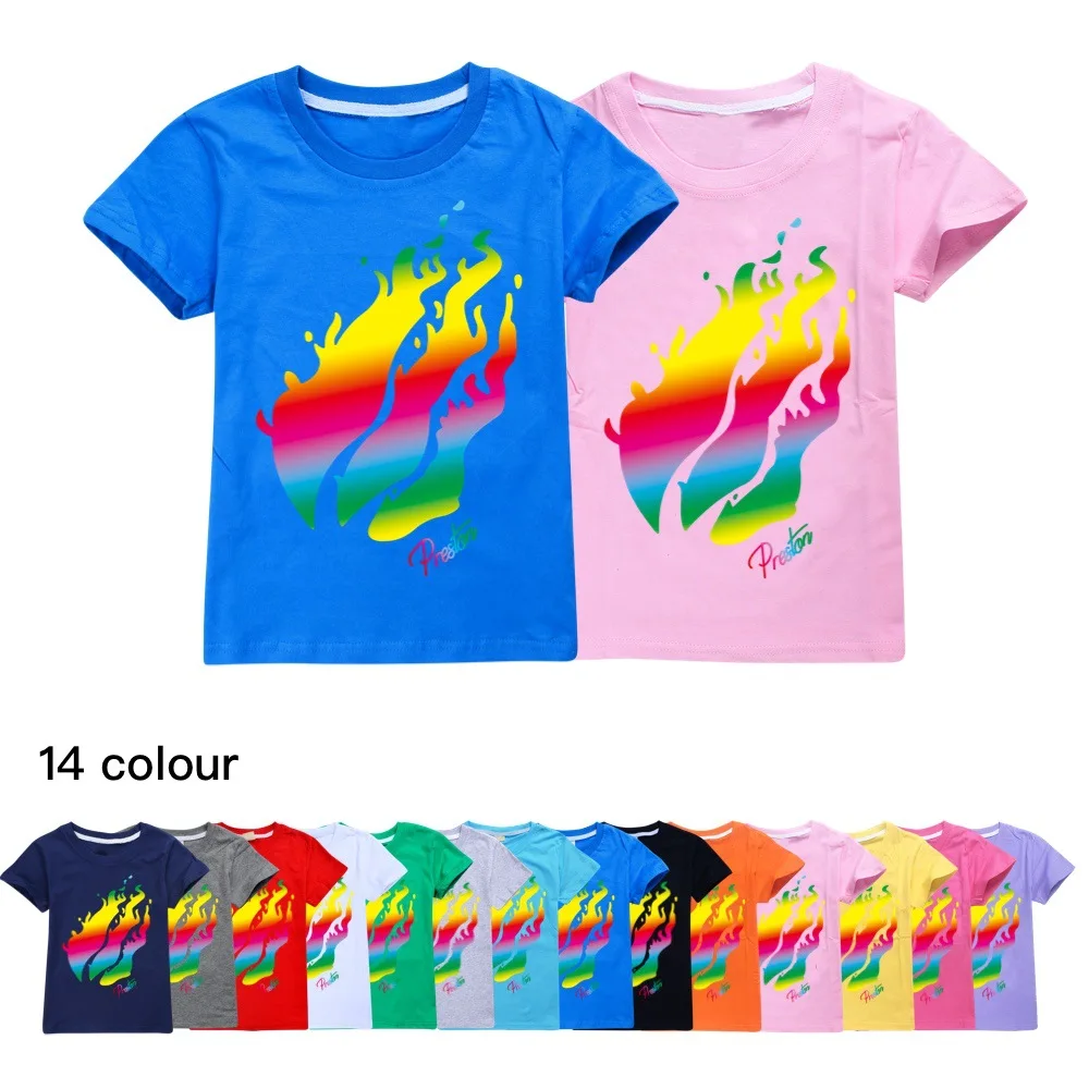 Child Summer Clothes Birthday Girl T-Shirt Cotton Toddler Prestonplayz Shirts Big Boys Tops School Kids Fashion Short Sleeve 462