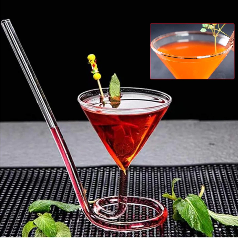Glass Spiral Cocktail Cup Creative Glass Straw Wine Glasses Triangle Juice Martini Red Wine Whiskey Cups Party Bar Wine Set Gift
