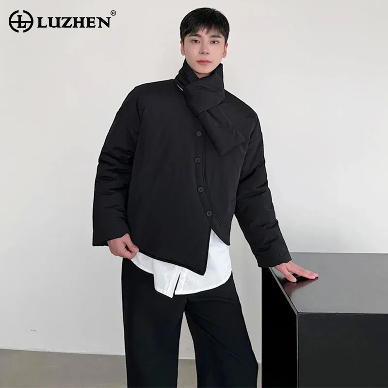 LUZHEN 2023 Winter Trendy Original Asymmetric Hem Design Neckerchief Padded Coat Men's High Street Fashion Elegant Jacket LZ7261