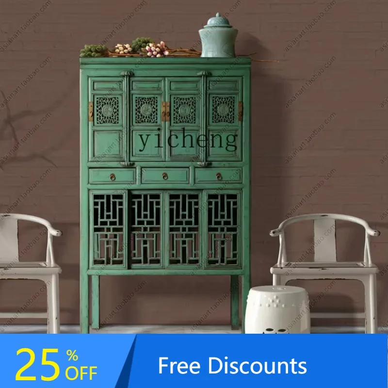 solid wood dining side cabinet new Chinese tea cupboard against the wall
