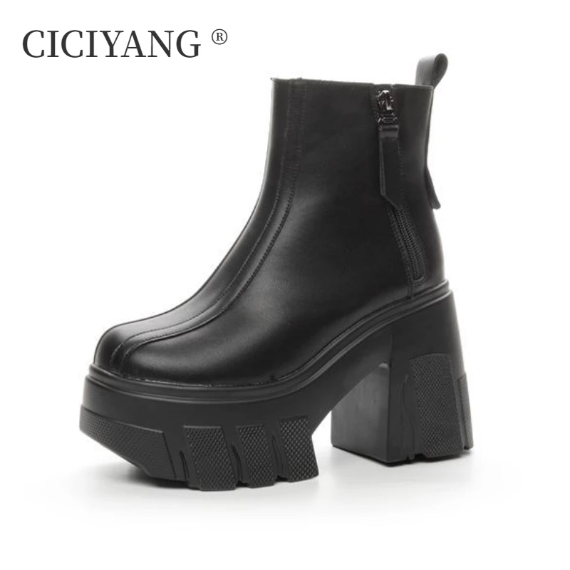 

CICIYANG High Heels Ankle Boots Genuine Leather Women Autumn Boots 2025 New Women's Booties Platform British Style Fashion Boots