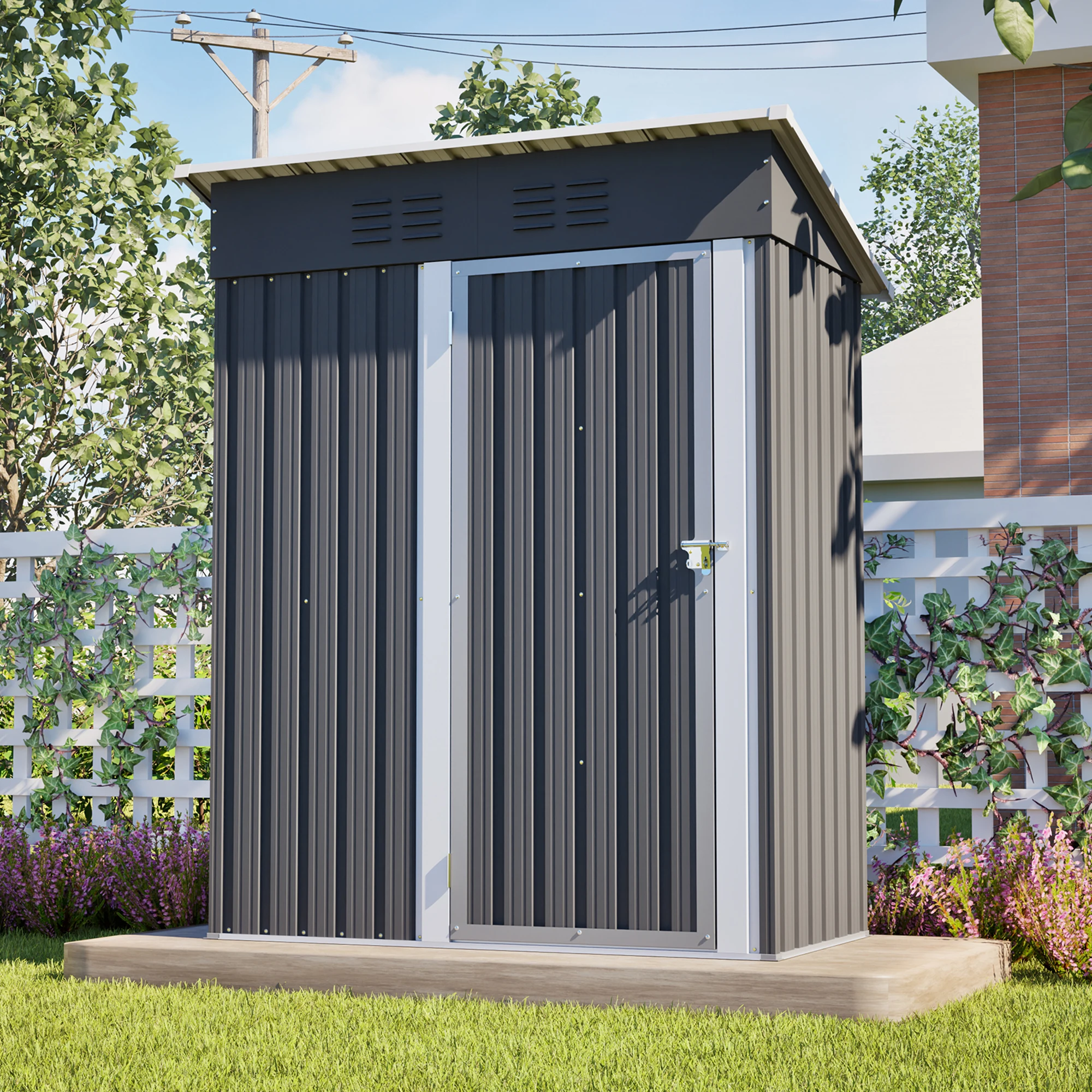 5x3 FT Outdoor Metal Storage Shed, Weatherproof Galvanized Steel Garden Tool House with 2 Vents, Lockable Double Door for Backyard Patio