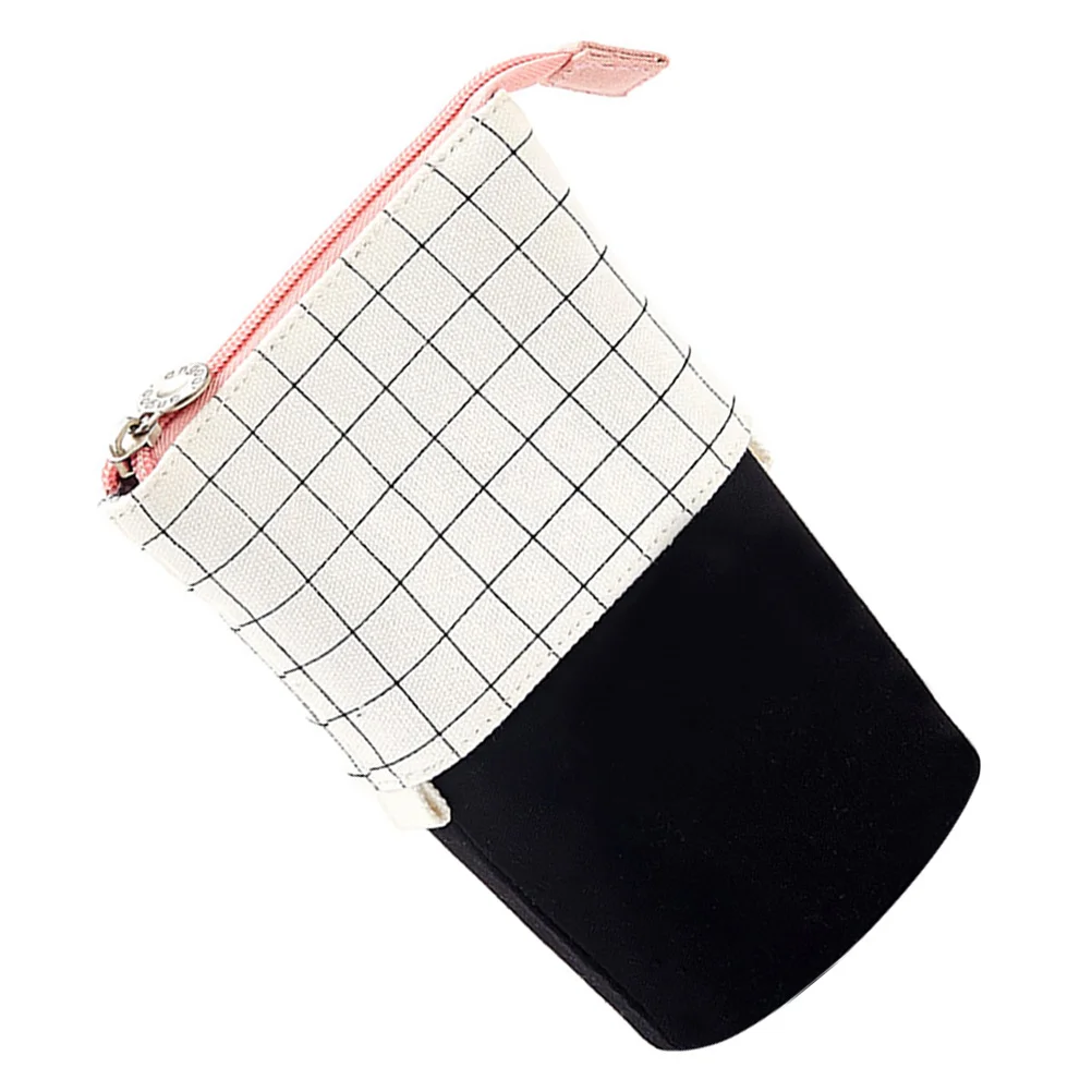 

1 pc Artistic Canvas Pencil Plaid Stationery Bag Adjustable Height Portable Desktop Pen Box Creative Practical Multipurpose Pen