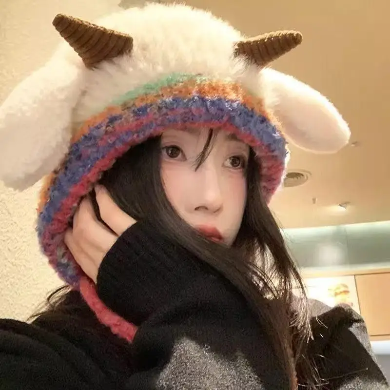 Fluffy Plush Sheep Winter Hat With Squeaky Ears Thick Warm Lining For Daily Wear Outdoor Trips