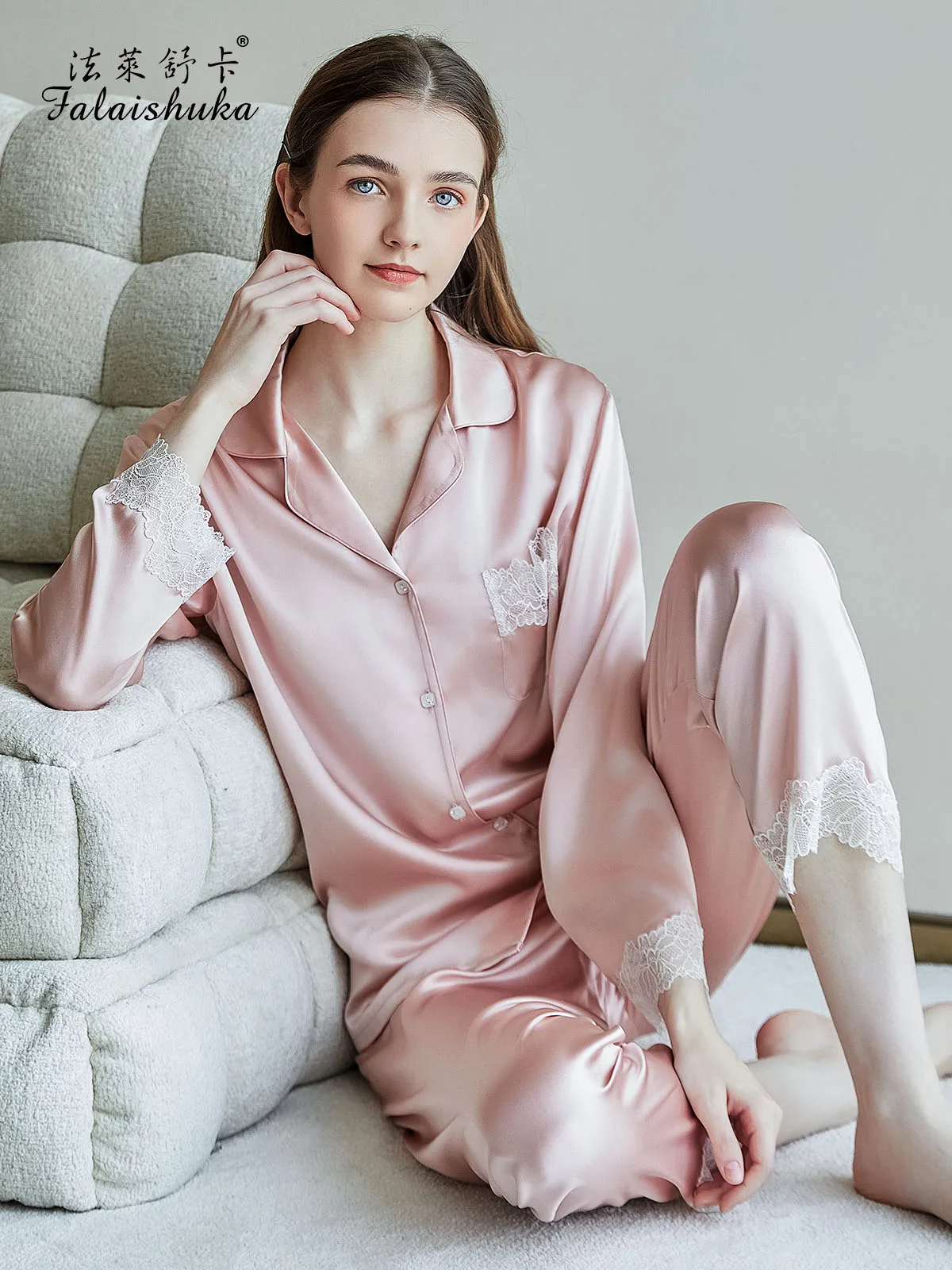 

19 momme 100% genuine silk pajamas sets women sleepwear 2024 sexy lace new fashion Elegant natural silk pyjamas T8723