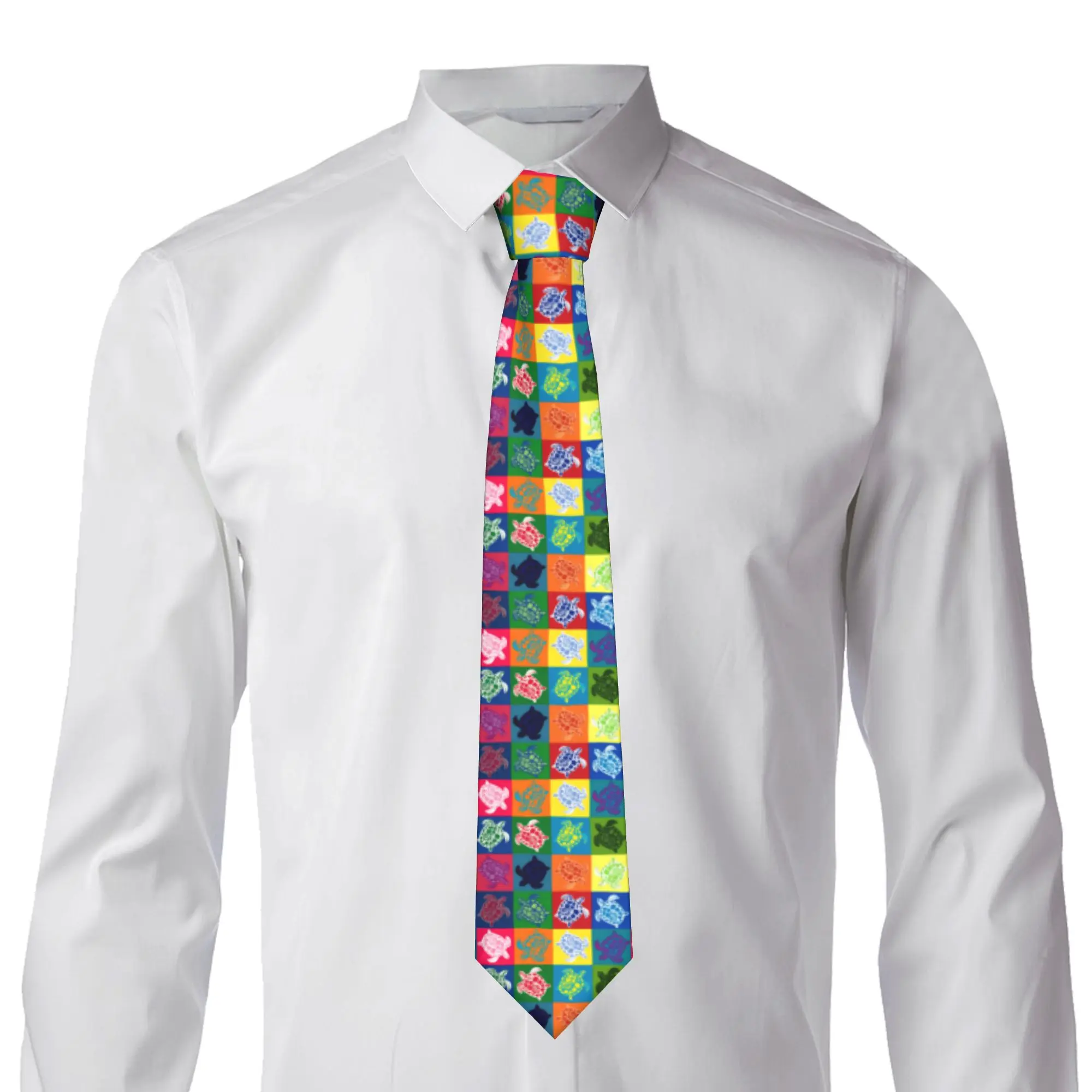Fashion Checkered Plaid Loggerhead Sea Turtle  Tie for Party Men  Necktie