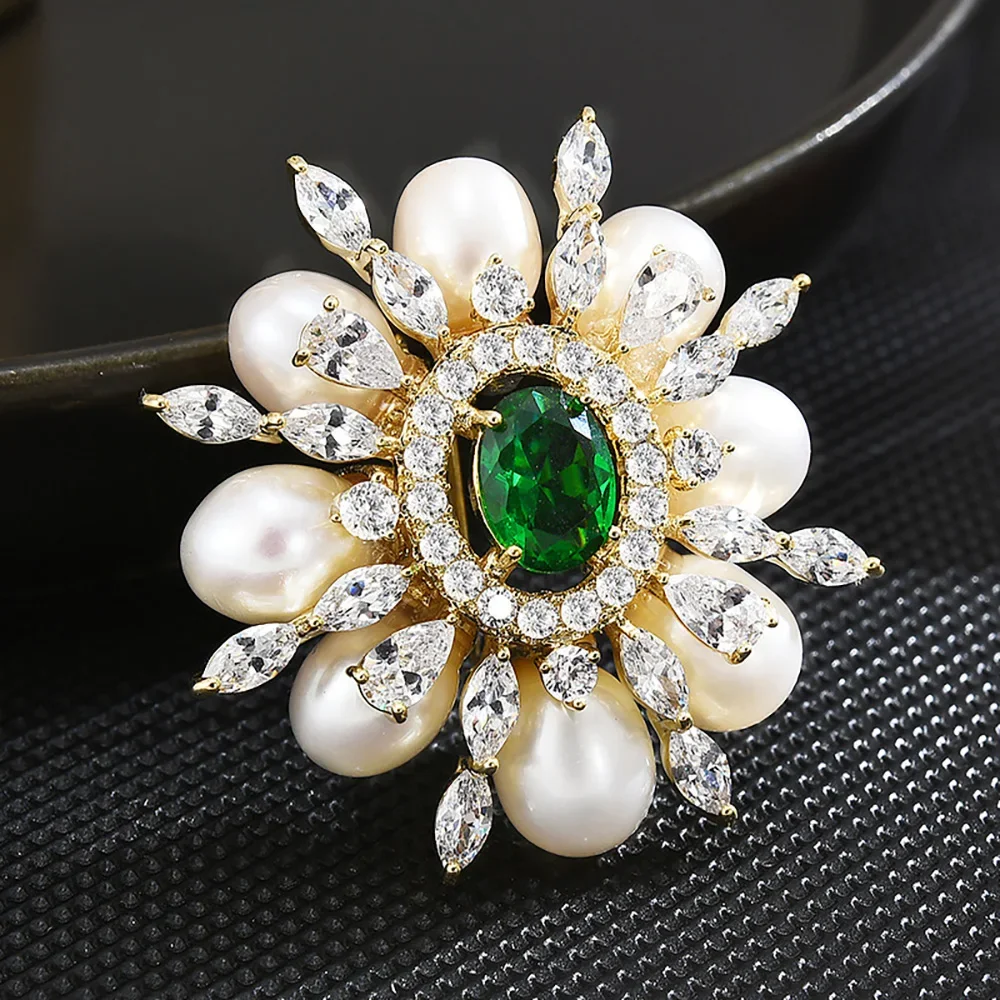 fashion Women Brooch Oval Pearl Brooch Crystal Zircon Inlaid Pins Elegant High Quality Jewelry wedding bridesmaid Gift wholesale