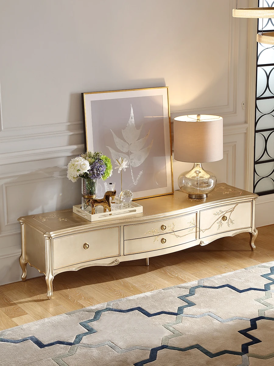 light luxury solid wood painted silver foil painted TV cabinet European court storage locker