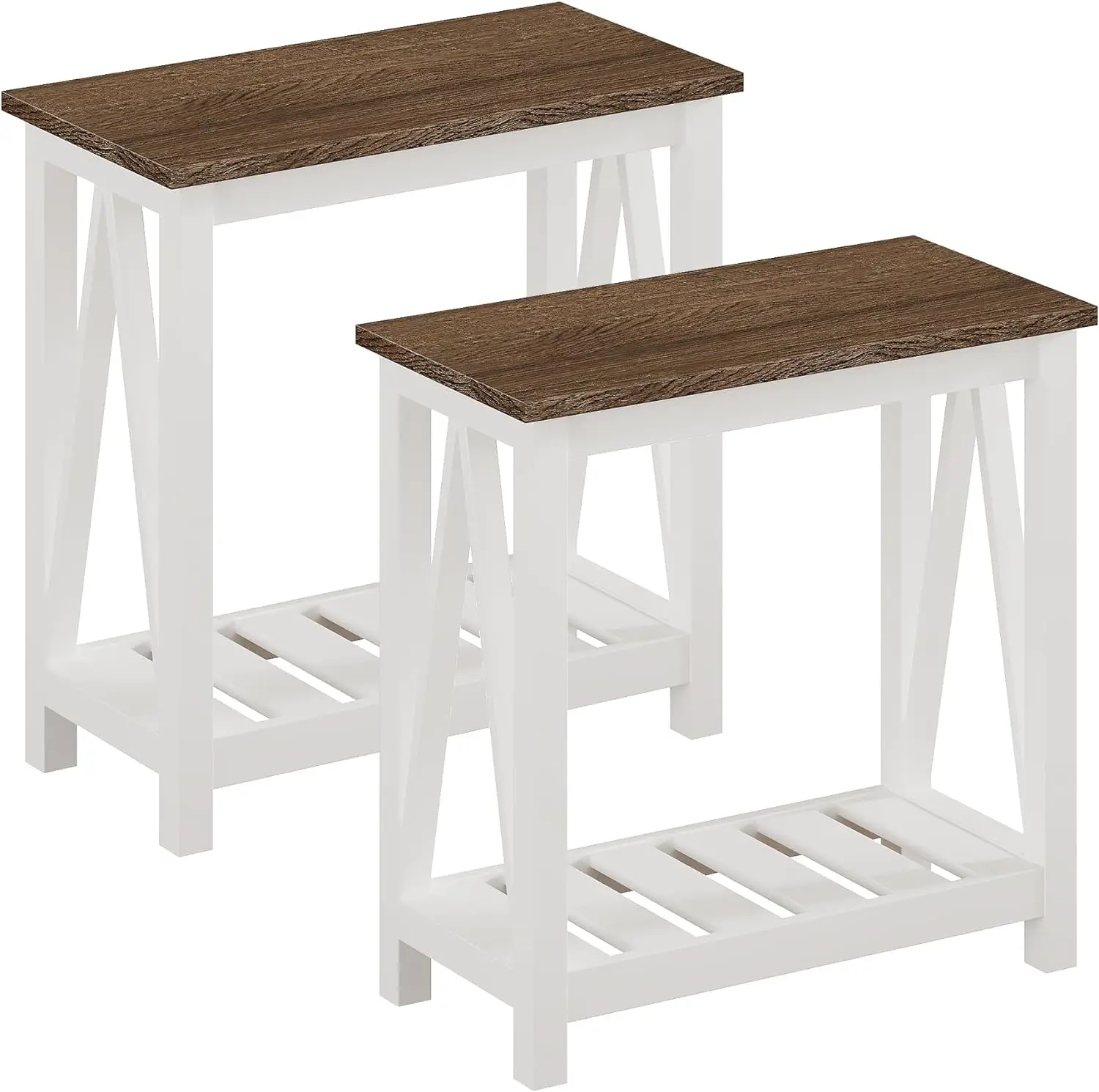 

Farmhouse End Table Set of 2, Rustic Vintage Narrow End Side Table with Storage Shelf for Small Spaces, Nightstand Sofa Table