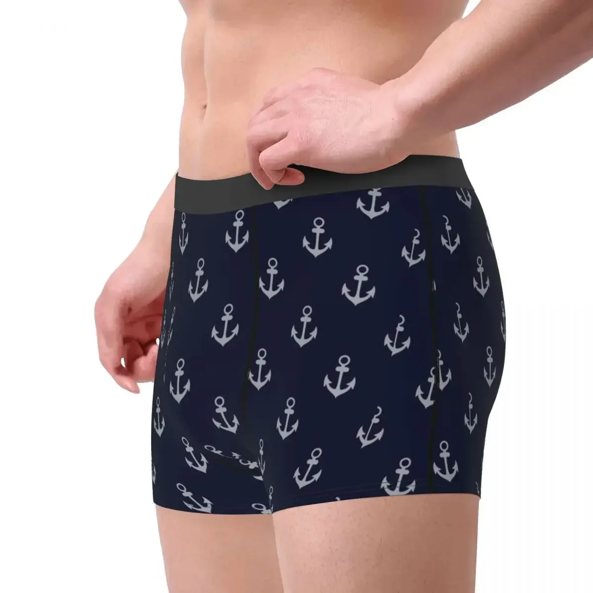 Novelty Boxer Shorts Panties Men Blue Anchors Aweigh Nautical Underwear Soft Underpants for Male Plus Size