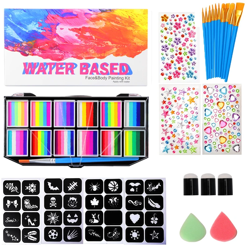 12-Color Water-Soluble Rainbow Palette For Kids' Face & Body Painting, Halloween Stage Makeup, And Face Paint