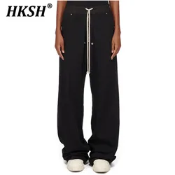 HKSH Spring New Dark RO Style Wide Leg Zipper Loose Straight Casual Pants For Men And Women Tide Chic Punk Fashion Cotton HK0130