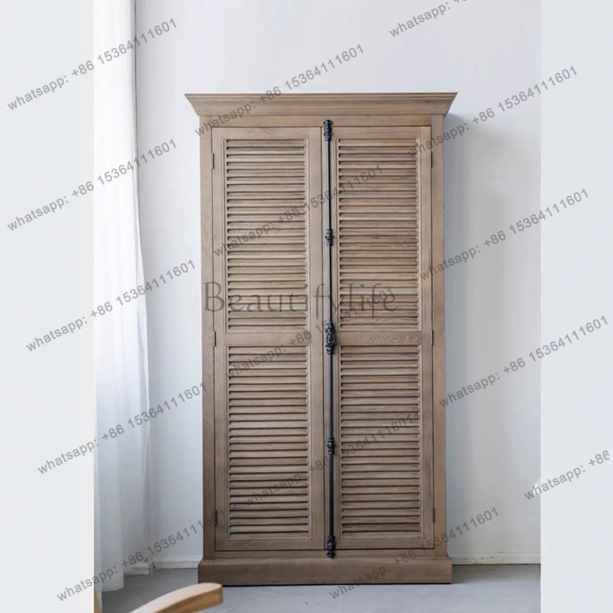 

Retro French solid wood wardrobe double door oak storage cabinet customization