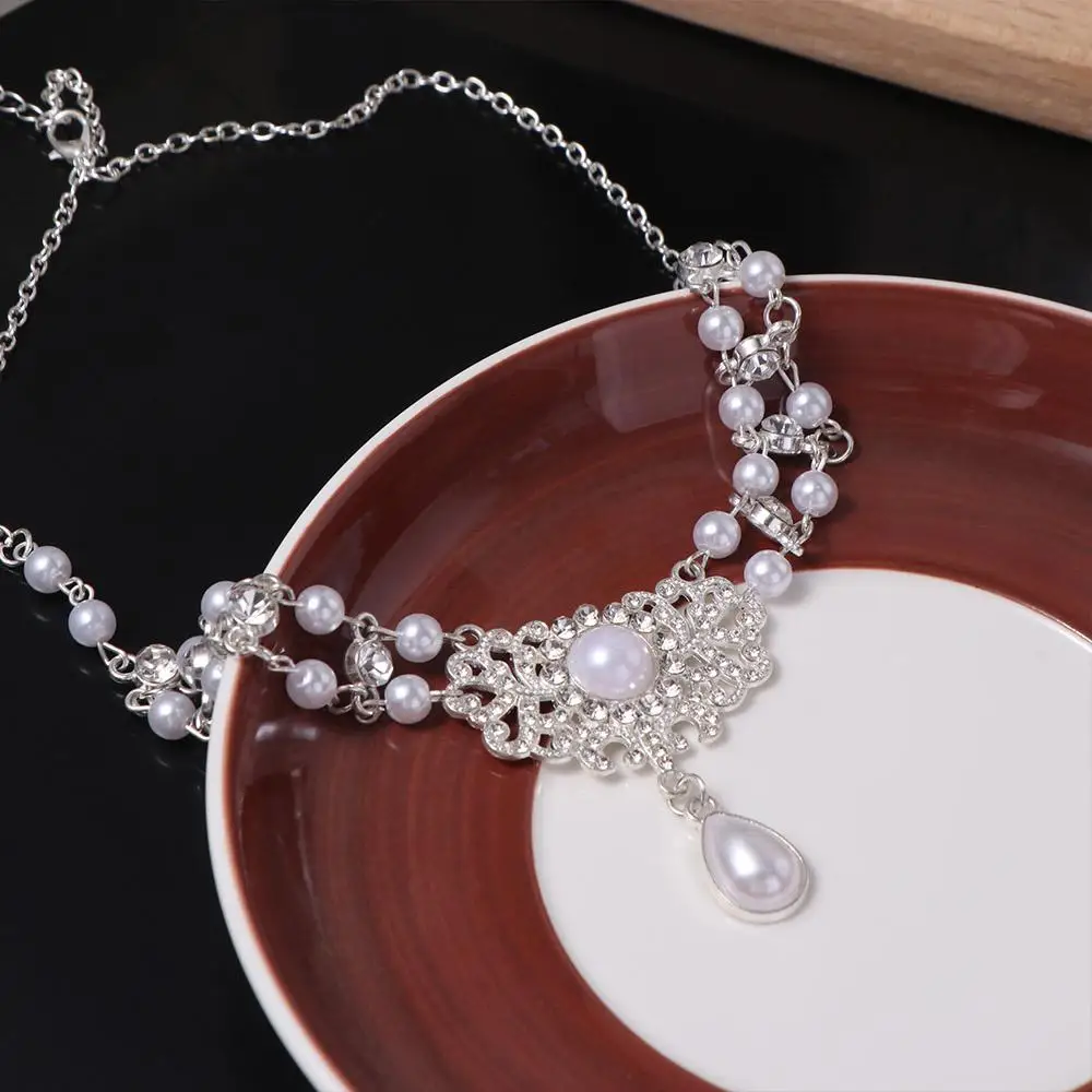 

Luxury Pearl Rhinestone Necklace Beads Sparkling Double Layer Necklace Elegant Neck Jewelry Accessory Pearl Collarbone Chain