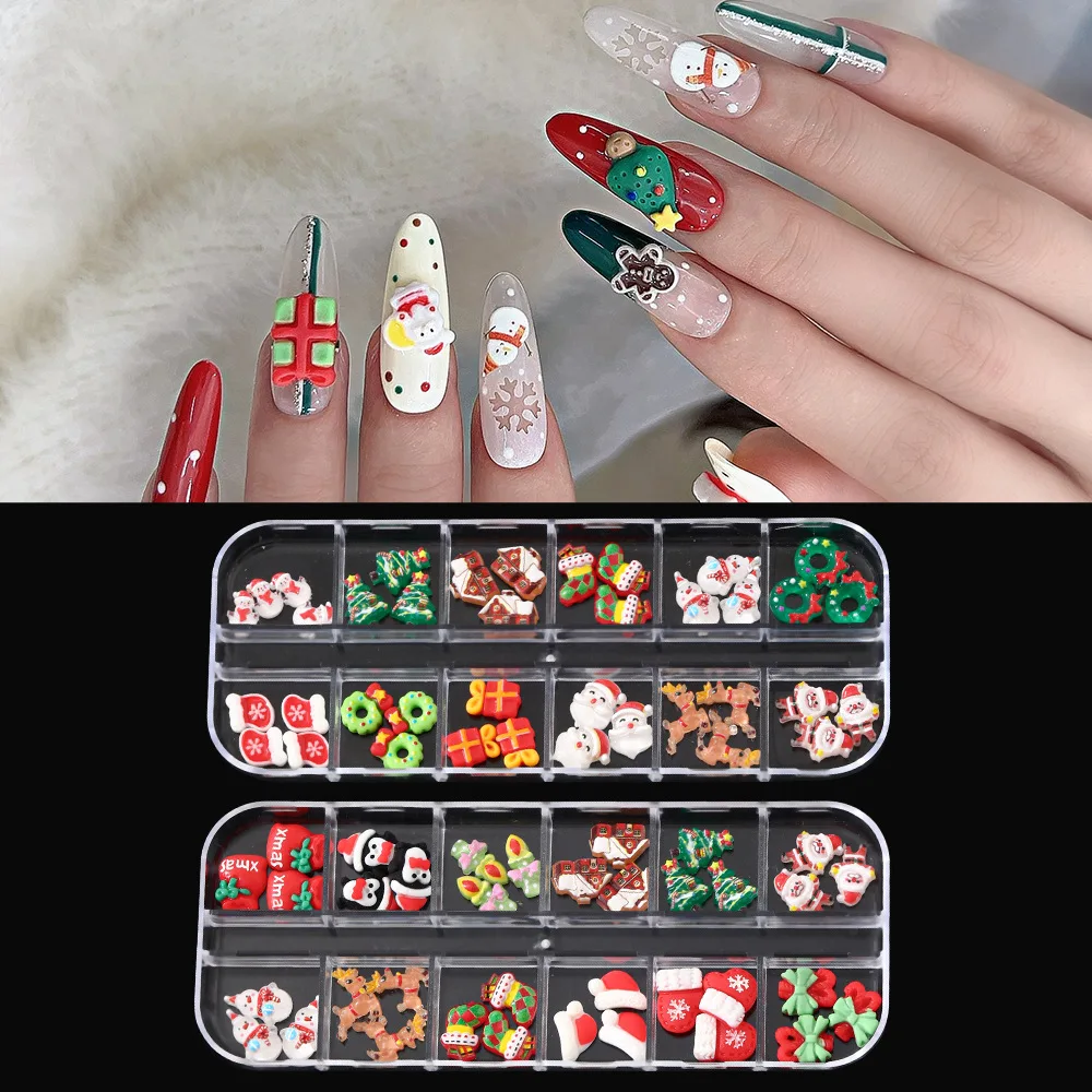 Ciondoli natalizi per nail art, decorazioni per unghie con pupazzo di neve con renna di Babbo Natale 3D, strass festivi per manicure fai da te
