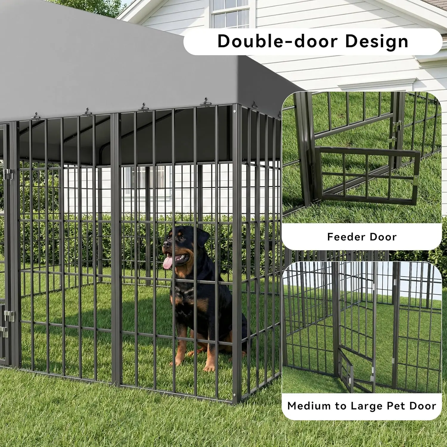 Large Outdoor Dog Kennel 10x10FT Heavy-Duty Cage with Roof & Double Doors, Weatherproof Pen for Patio & Garden, Customized