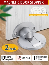 KAK 2PCS Invisible Hidden Magnetic Door Stop Punch-free Strong Magnetic Door Stopper Anti-collision Wall Protector Hardware