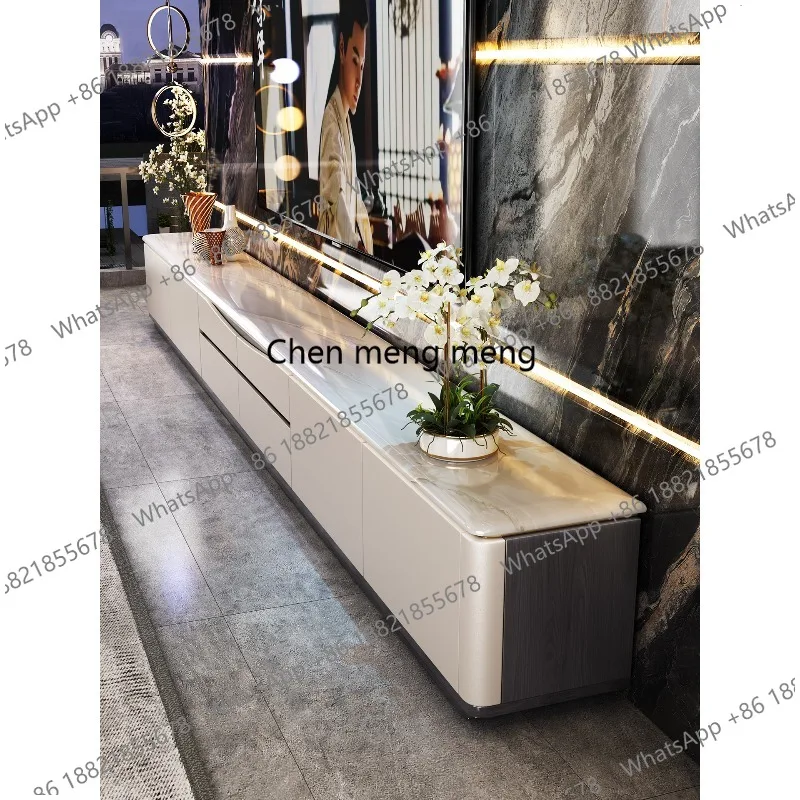 Natural luxury stone floor-to-ceiling TV cabinet light luxury marble villa home living room coffee table new model