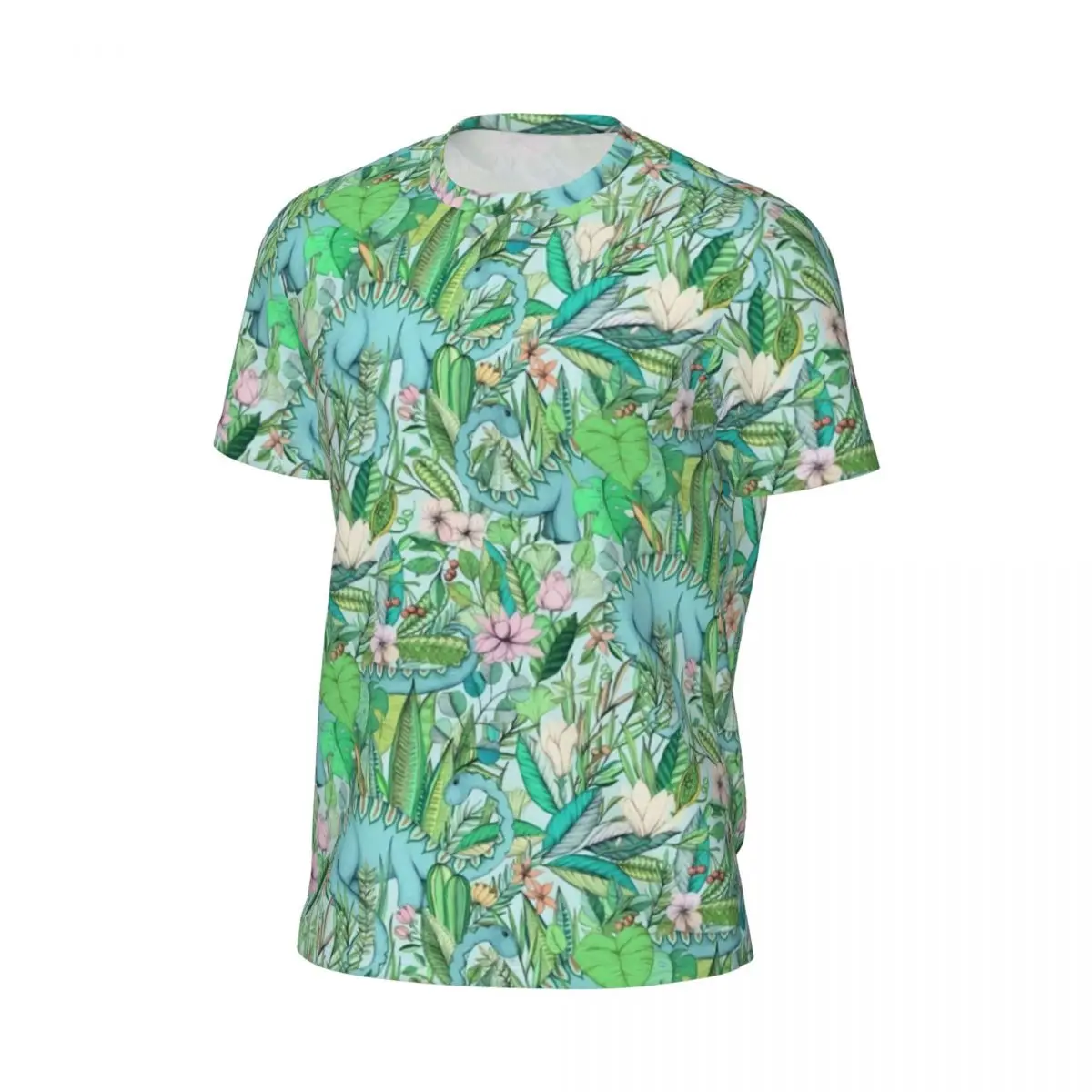 Gym T-Shirt For Men Botanical With Dinosaurs T-Shirts Hip Hop Dinosaur Soft Pastels Floral Beach Tee Shirt O Neck Design Clothes