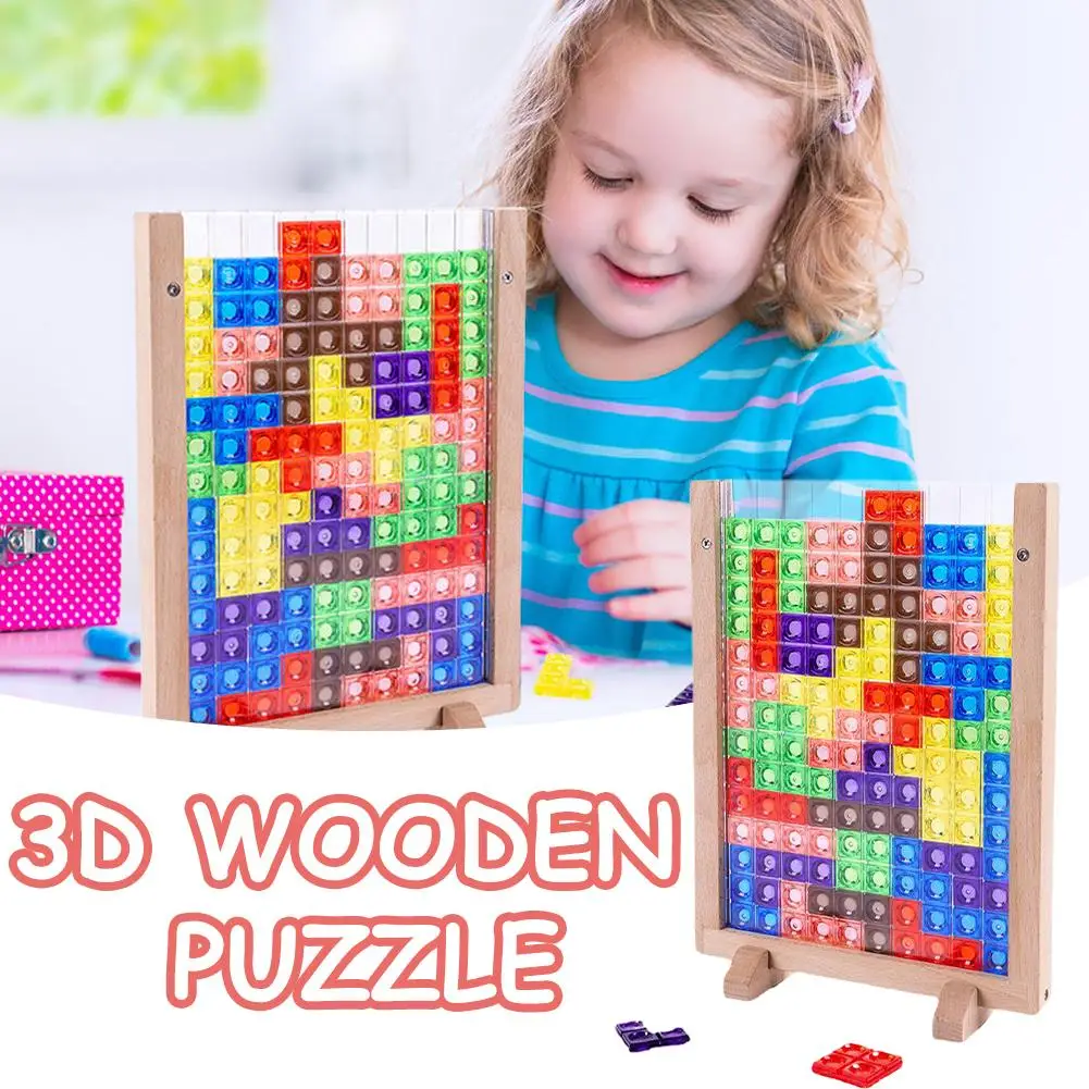 

3D Tetris Puzzle Building Blocks Montessori Educational 40PCS Colorful Acrylic Acrylic Puzzles with Premium Beechwood Frame