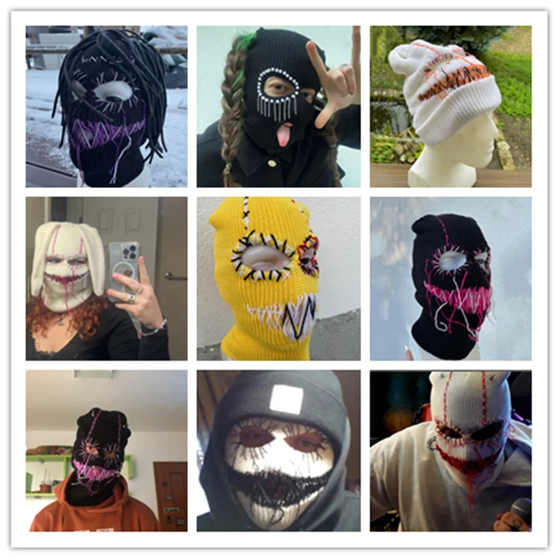 Men Halloween Balaclava Scary Women Knitted Hood Knitted Hat Party Motorcycle Bicycle Ski Cycling Cool Skull Masks