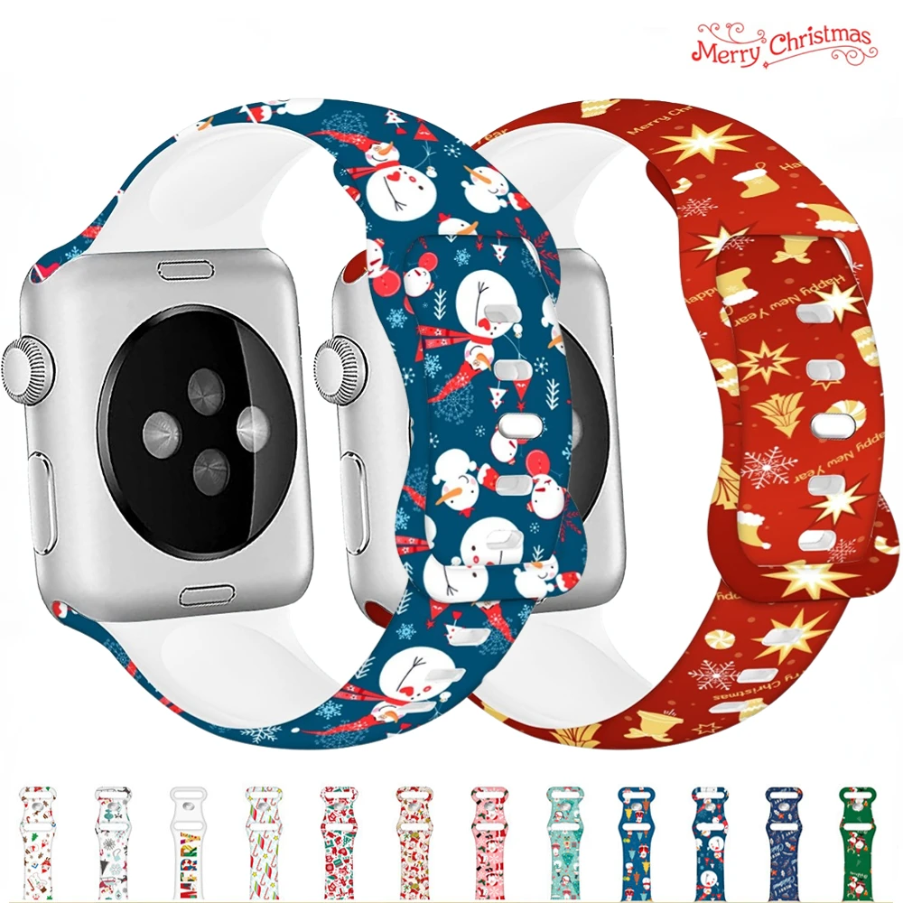 

Christmas Silicone Strap for Apple Watch Series Ultra 8 7 6 5 4 3 SE Sport Watchband for iWatch 49mm 45mm 41mm 44mm 40mm 42 38mm