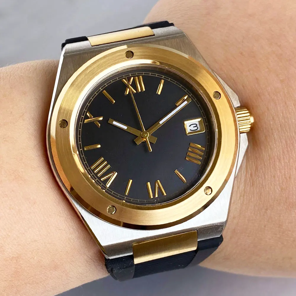 Tandorio New Two Tone Sapphire Glass 100m Waterproof 40mm Black Golden Engineer Style Automatic NH35A Men Mechanical Watches