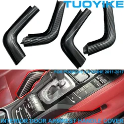 Car Carbon Fiber Interior Door Handle Cover For Porsche Cayenne 2011-2017 Inner Central Console Armrest Protective Panel Trim