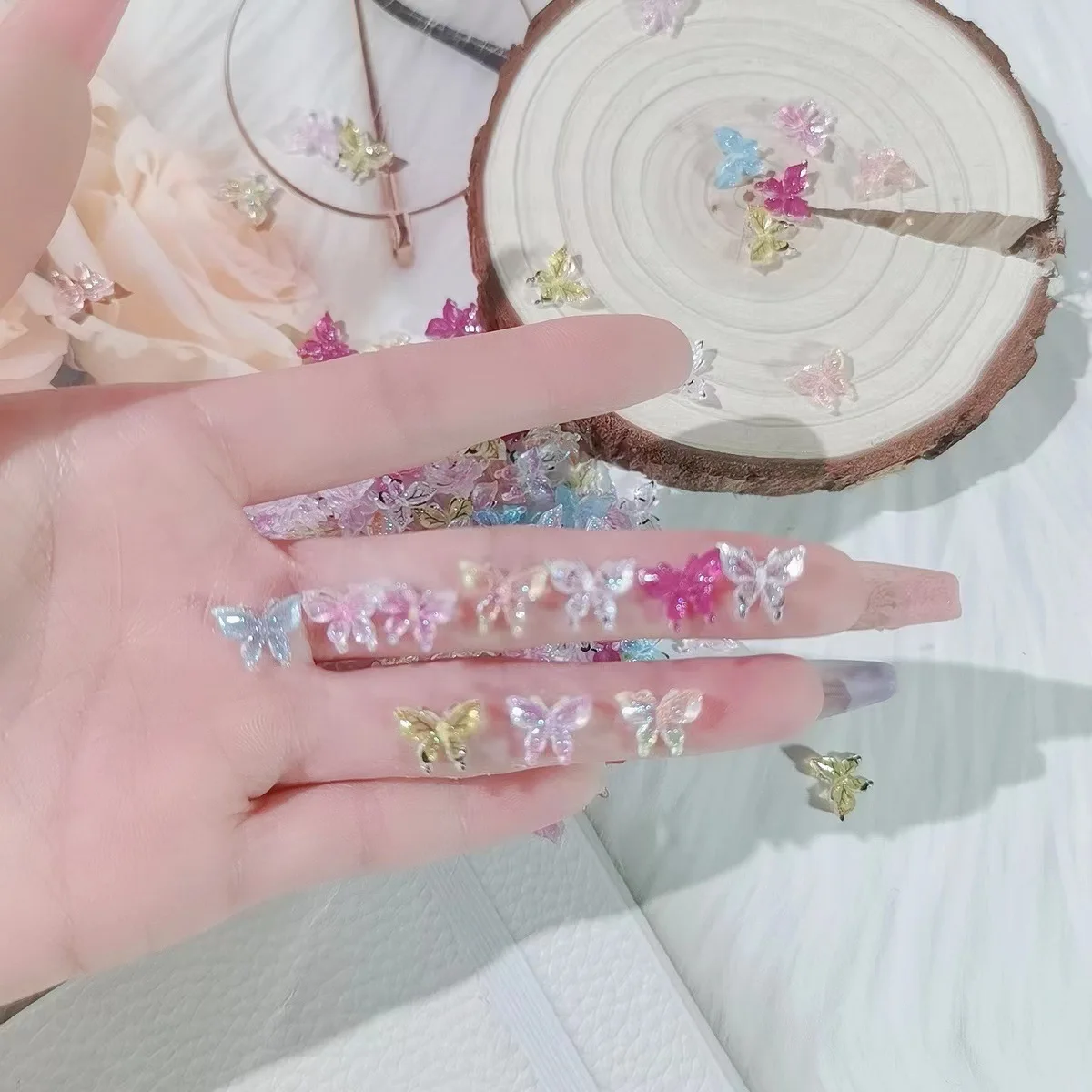 30PCS Mixed Colors noctilucent 3D Acrylic Butterfly Nail Art Charms Accessories For Manicure Decor Naild Decorations Supplies