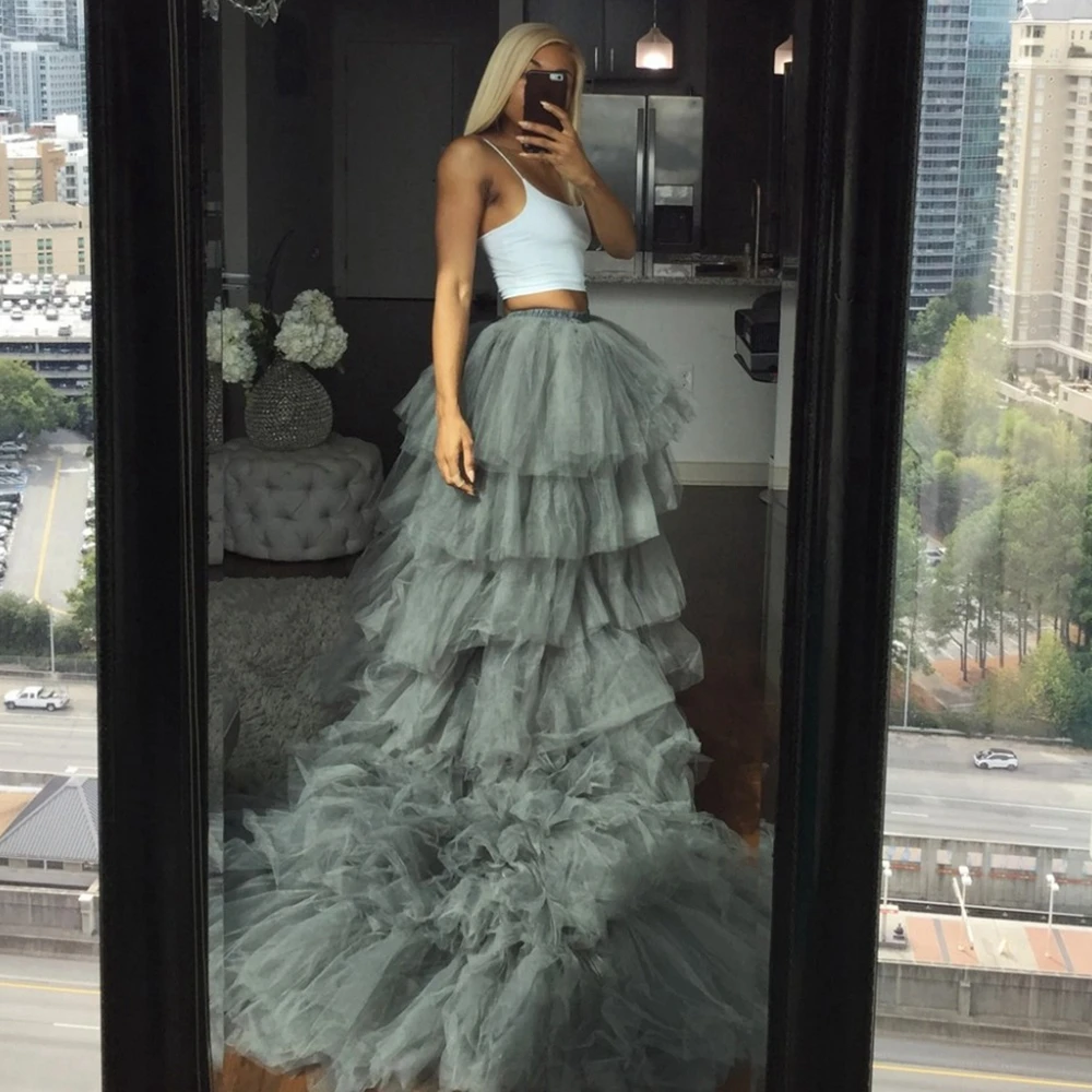 

Chic Tulle Tutu High Low Skirt with Long Train Tiered Puffy Long Women Skirts to Prom Party Gown Hot Pink Evening Skirt Pretty