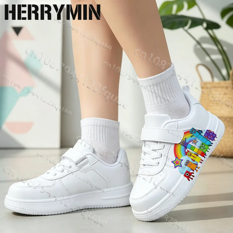 Picture 4: N-NumberS B-Blocks Colorful Cartoon Rainbow Print Youth Student White Flat Shoes Solid Color Sole Walking Footwear