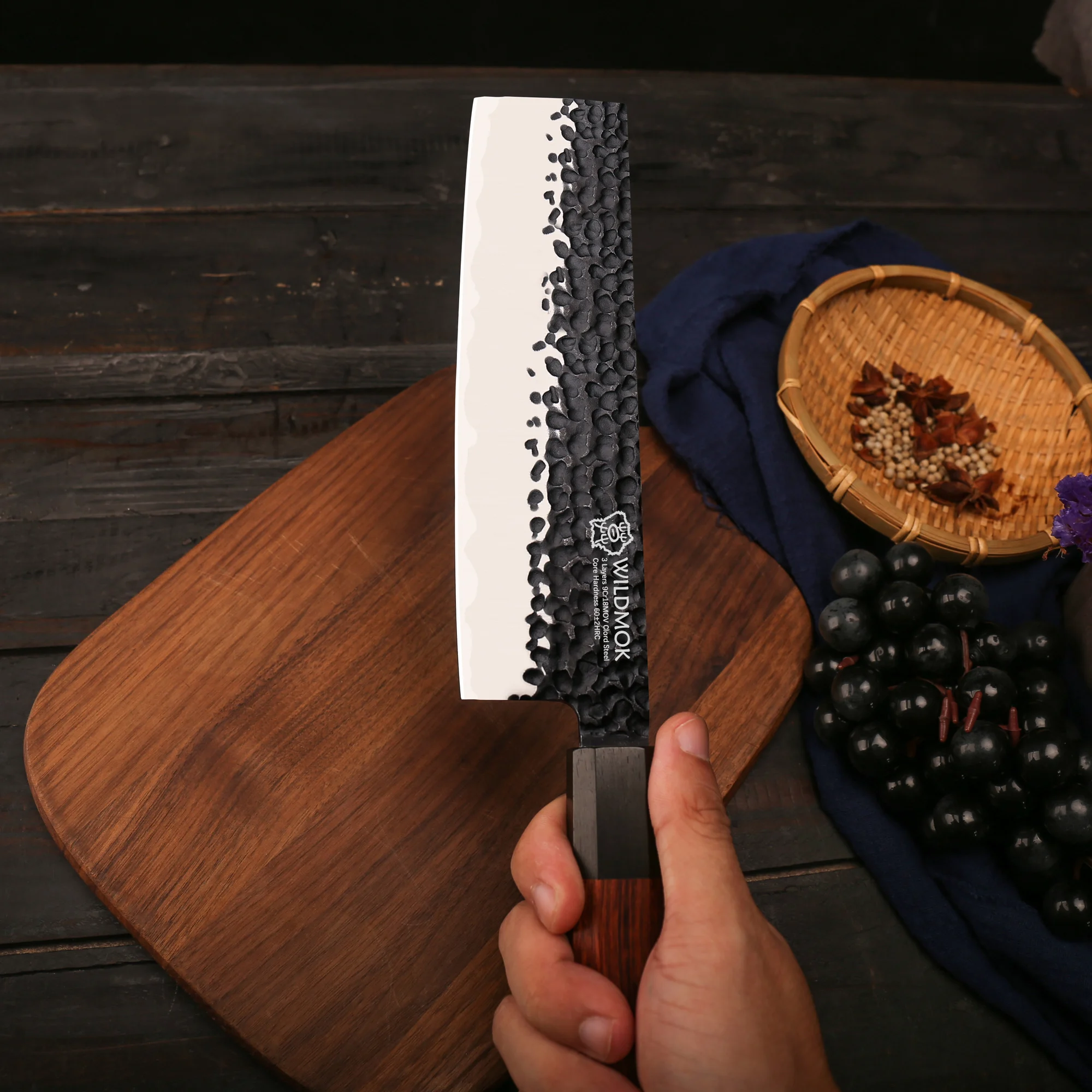 WILDMOK High Carbon 7.8 Inch Nakiri Knife,Ergonomic Grip Kitchen Knife 9Cr18MoV Steel & Rosewood Octagonal Handle