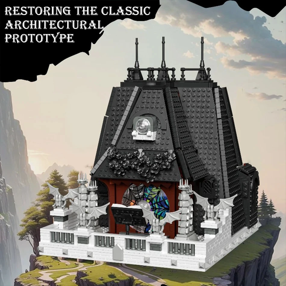 MOC Wednesday Addams House City Street View Building Blocks Halloween Construction Bricks Toys for Kids Adults Christmas Gifts