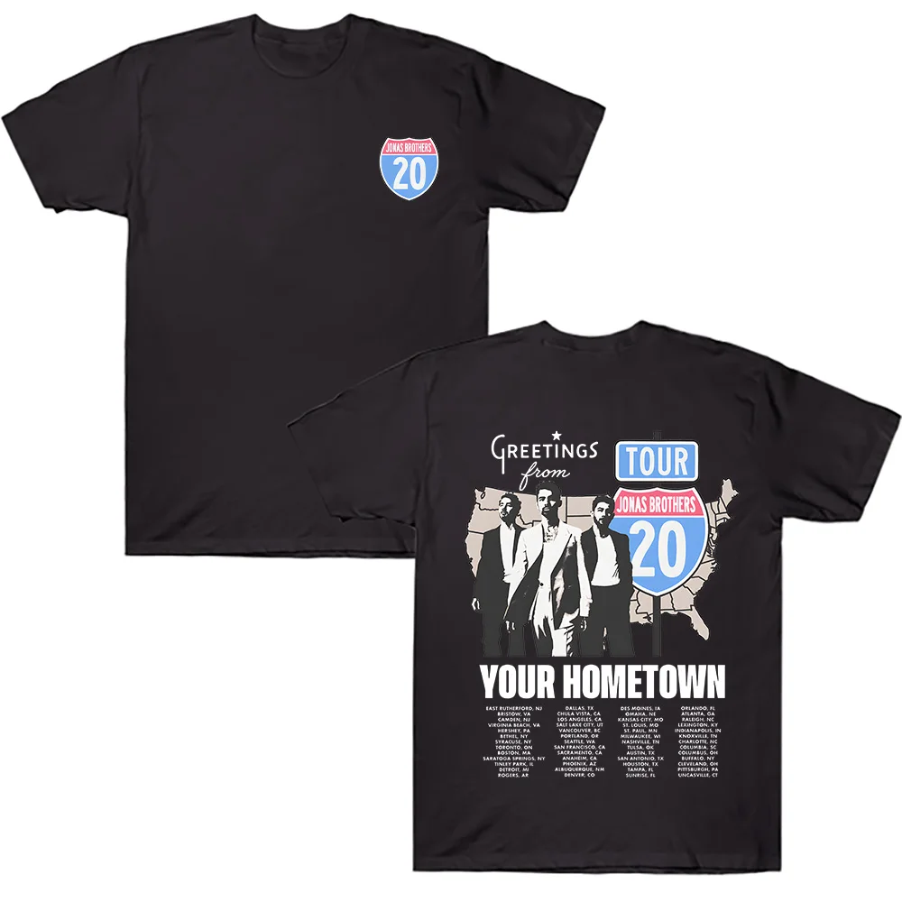 Jonas Brothers Greeting's From Your Hometown Route 20 Tour T-Shirt Vintage Band T-Shirt Harajuku Streetwear Unisex Sommer Baumwolle Top