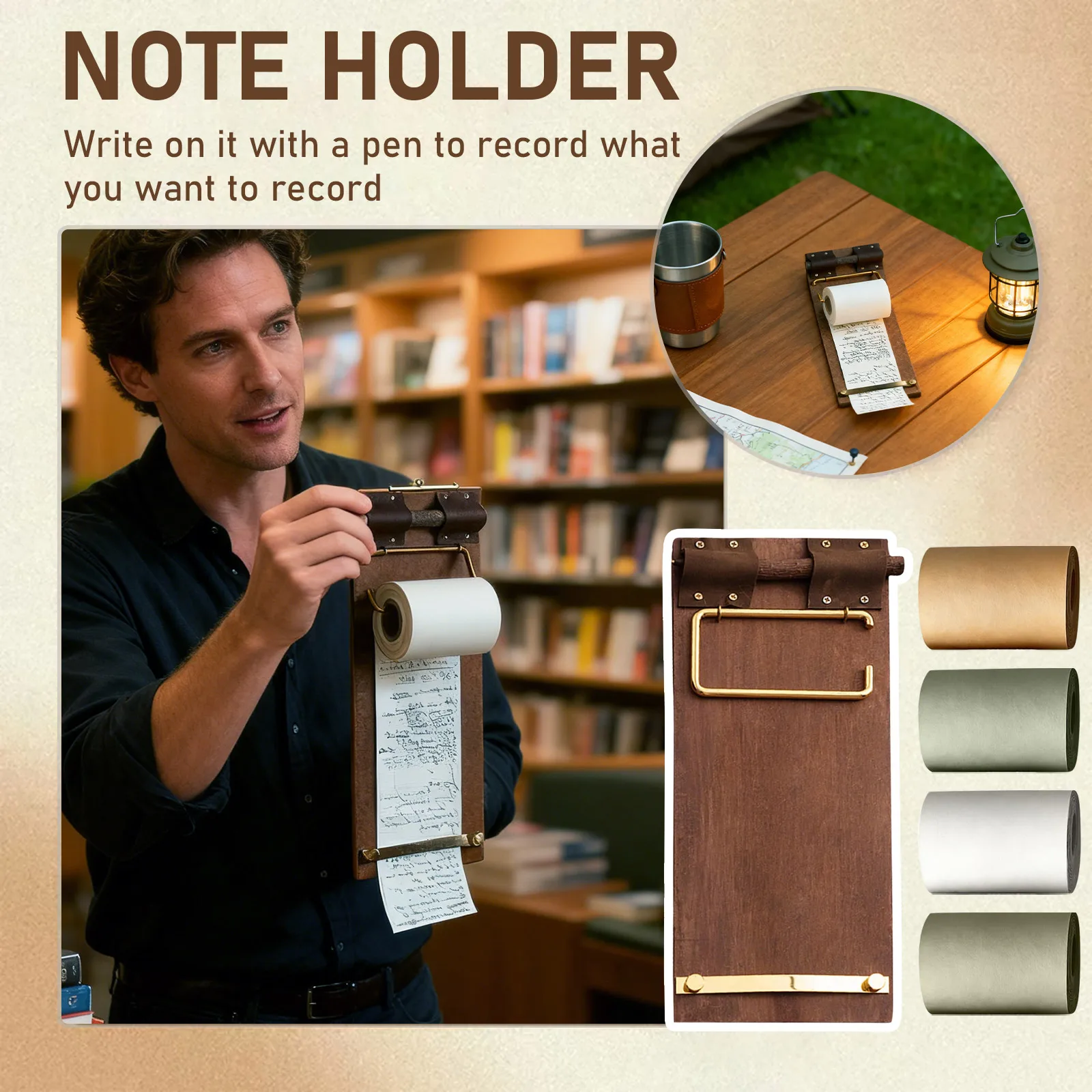 Retro & Ins Style Wooden Memo Clipboard Hangable Non-Adhesive Rolled Notes Blank for Notes & Messages memo pad