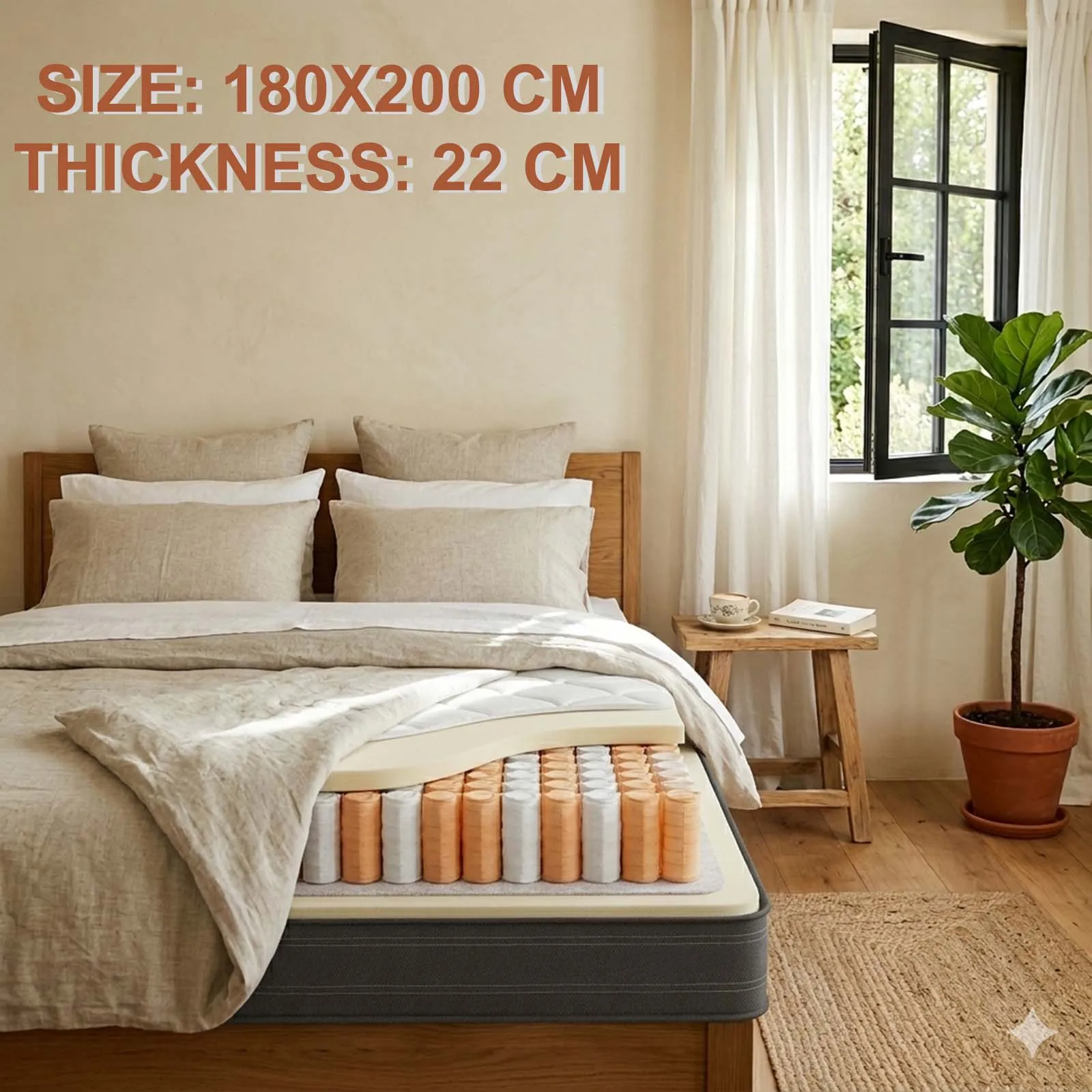 Taschenfederkernmatratze 180*200*22 cm – Matratze mit Komfortschaum und stabiler Unterstützung