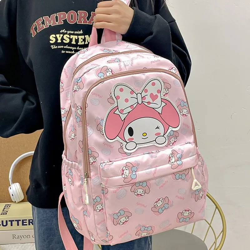 2024 Sanrio Cute Kuromi Melody Cinnamoroll Large Capacity Backpack Boys Girls Cartoon Hello Kitty Kawaii Canvas Schoolbag