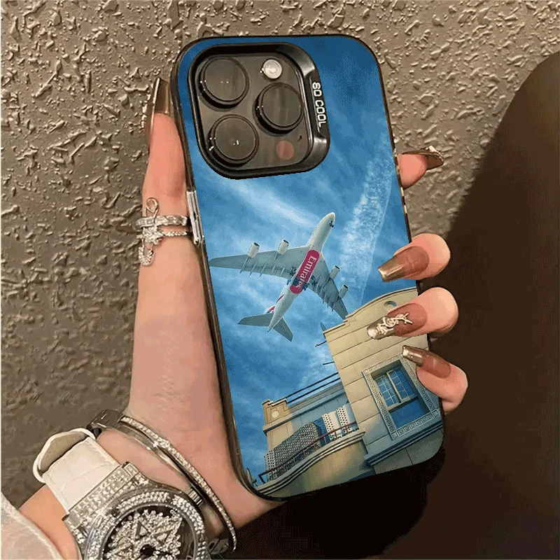 

Aircraft flight pattern phone case for iPhone 16 15 14 13 12 11 Pro/ Max/Plus shock-proof rear cover anti-fingerprint