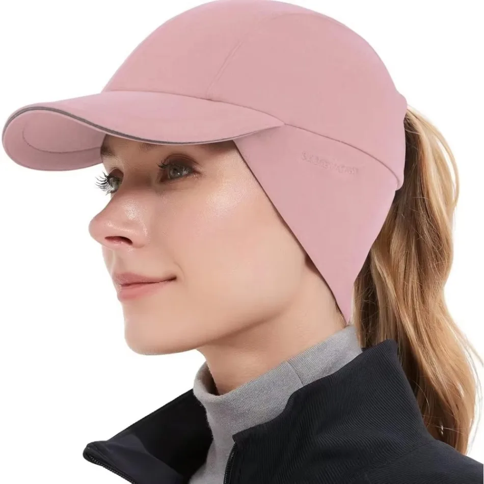 GADIEMKENSD Women's Winter Golf Hat - Reflective Fleece Ponytail Sports Running Caps with Drop Down Ear Warmer for Jogging M24