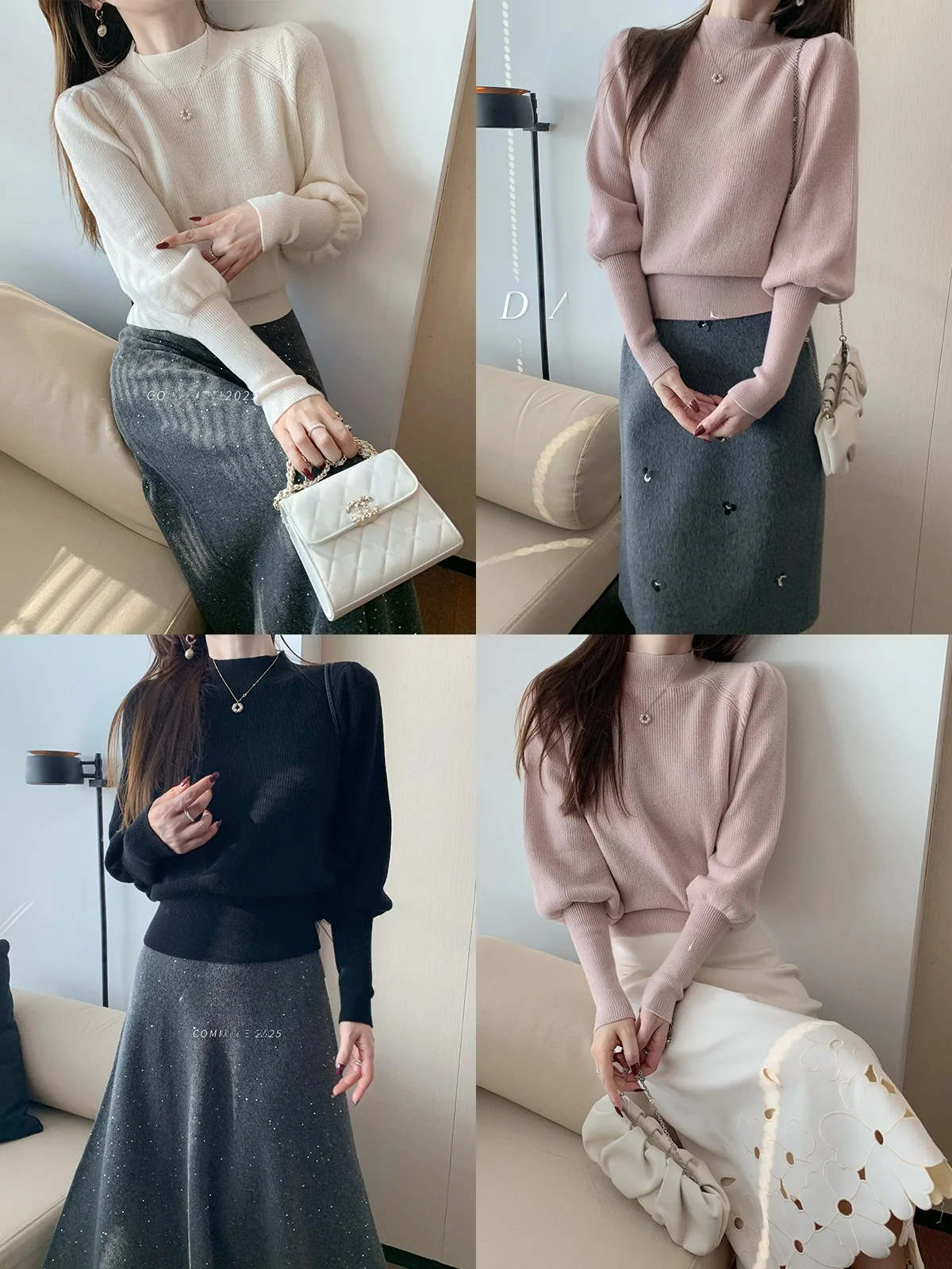 

Elegant Red Label Cashmere Wool Knitwear with Court Sleeve Gentle Elegant Style Women's Luxury Fashion Sweater Long Sleeve