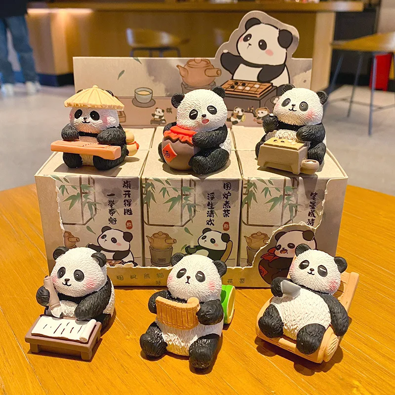Panda Figurine National Treasure Panda Piano Chess Book Small Ornament Office Workstation Decoration Holiday Gift